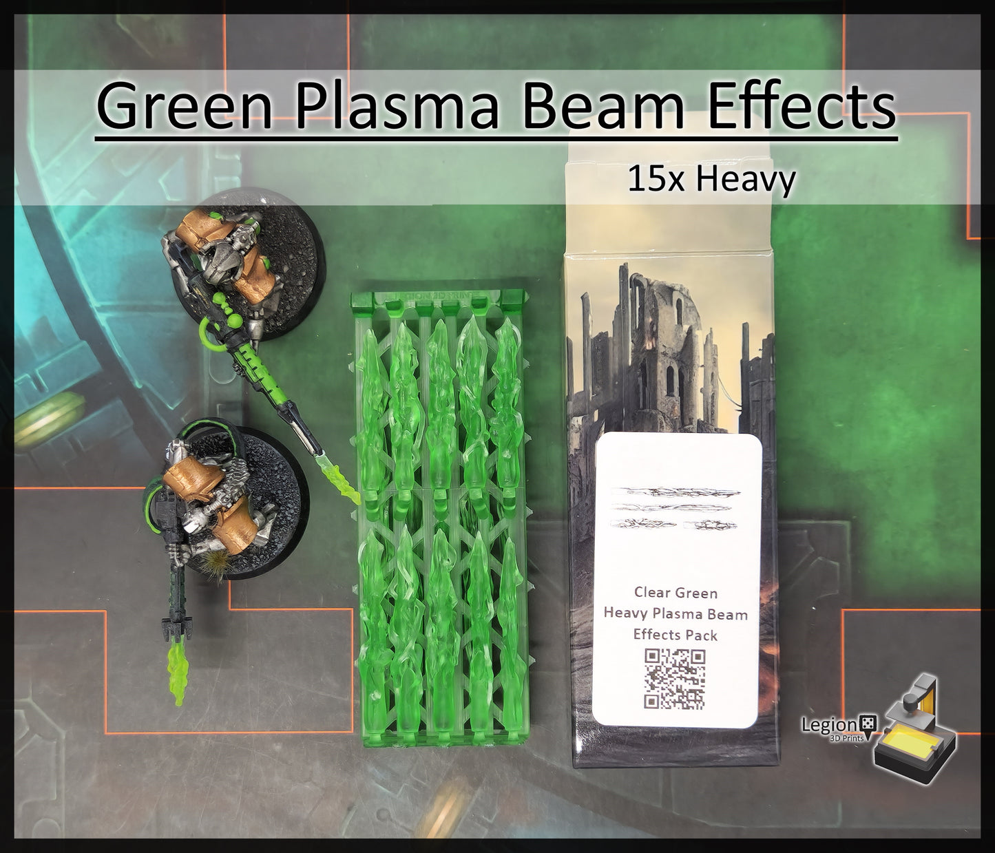 Green Plasma Beam Miniature Effects Packs - for Wargaming Model Bits
