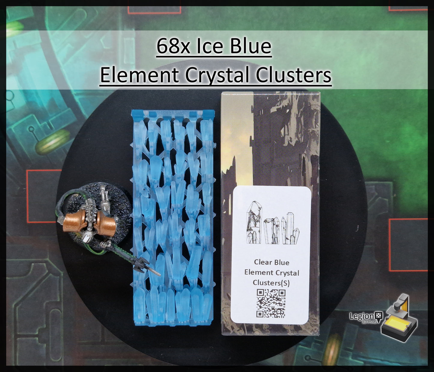 68x Element Crystal Clusters Packs in Green Blue Grey Red - for Wargaming Model Bases