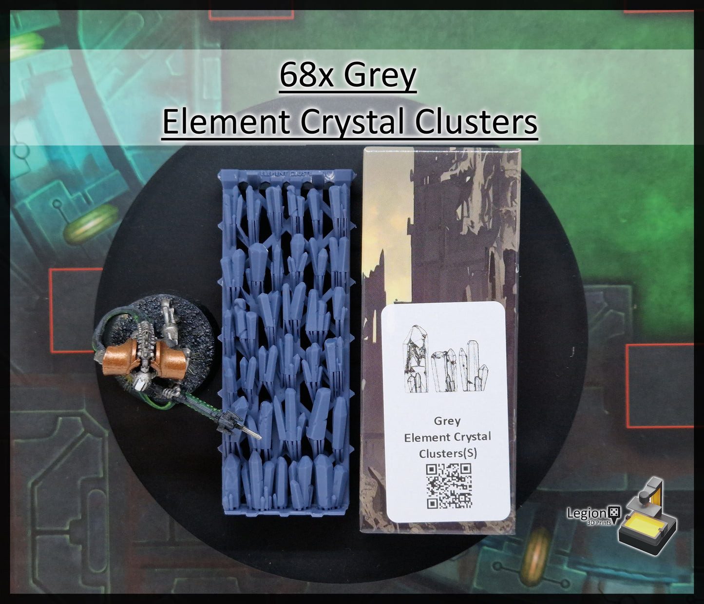 68x Element Crystal Clusters Packs in Green Blue Grey Red - for Wargaming Model Bases