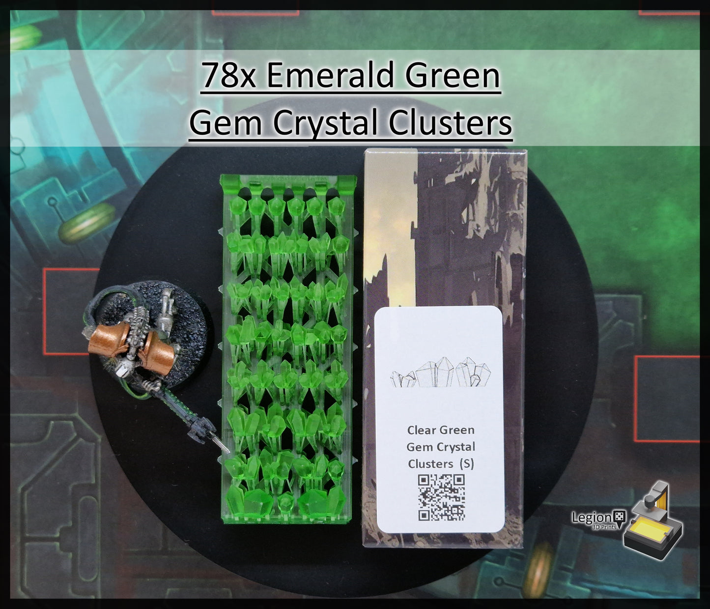 78x Small Gem Crystal Clusters Pack in Green Blue Grey Red - for Wargaming Model Bases