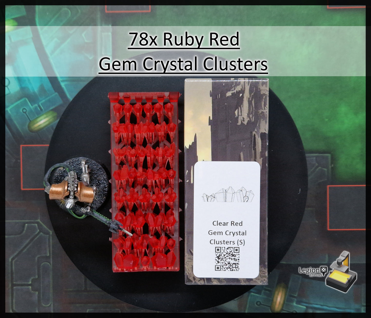 78x Small Gem Crystal Clusters Pack in Green Blue Grey Red - for Wargaming Model Bases