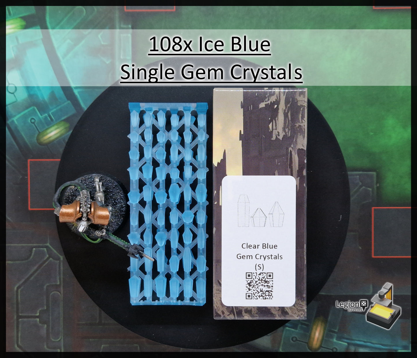 108x Small Gem Crystals Pack in Green Blue Grey Red - for Wargaming Model Bases