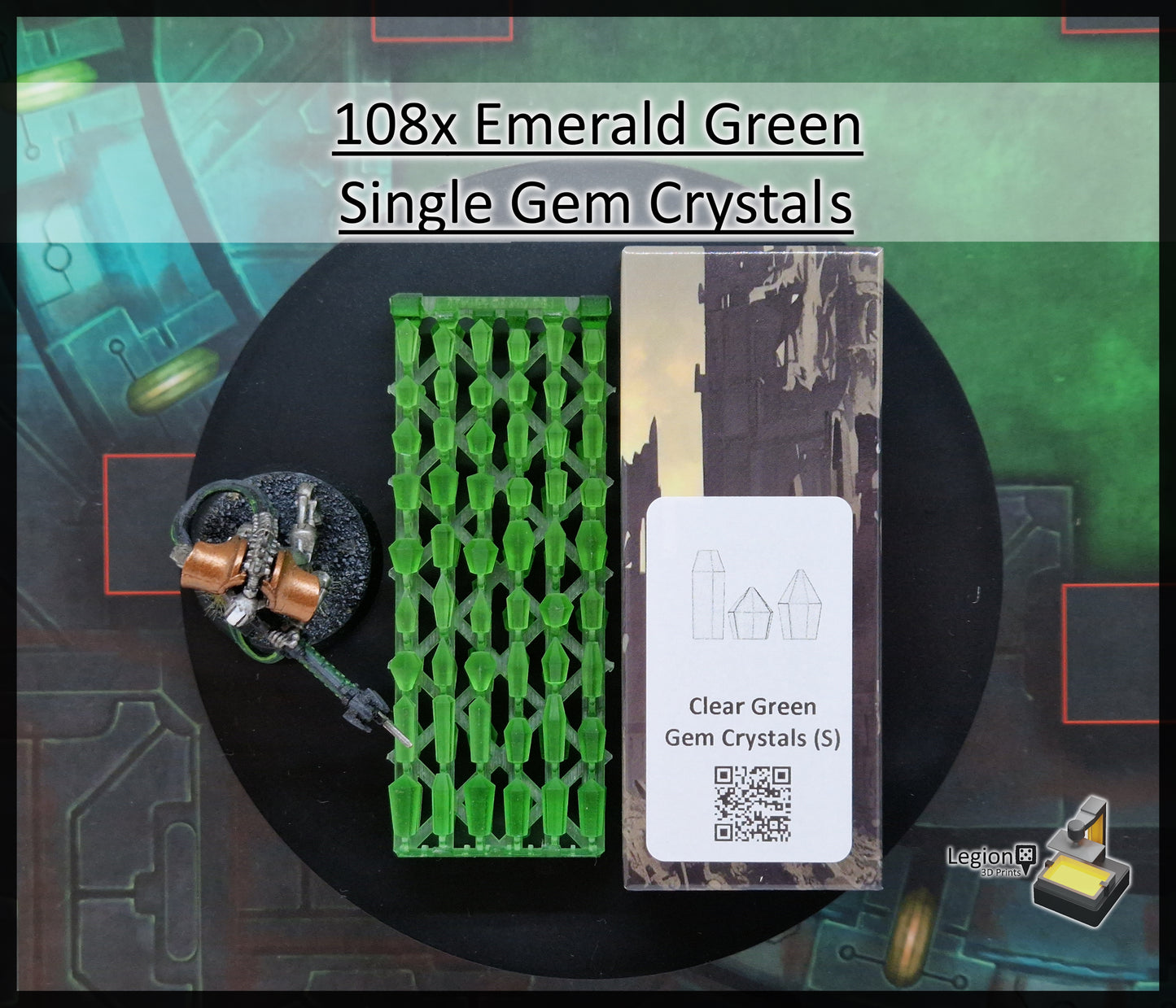 108x Small Gem Crystals Pack in Green Blue Grey Red - for Wargaming Model Bases