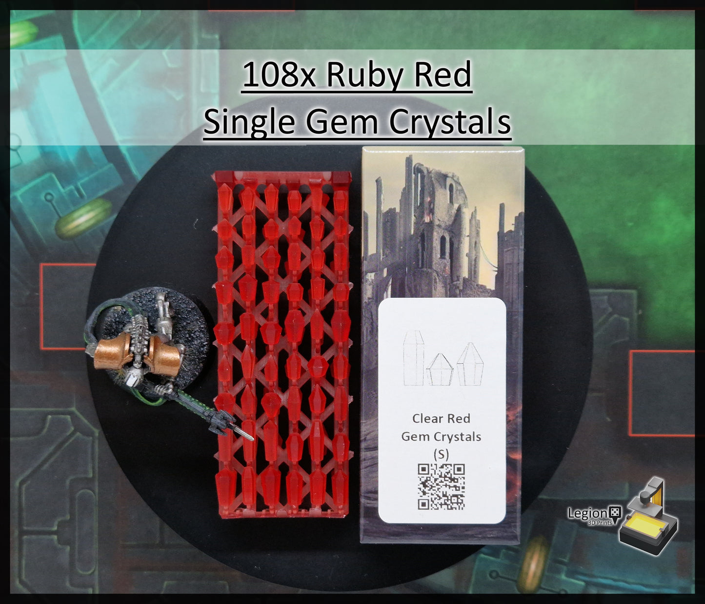 108x Small Gem Crystals Pack in Green Blue Grey Red - for Wargaming Model Bases