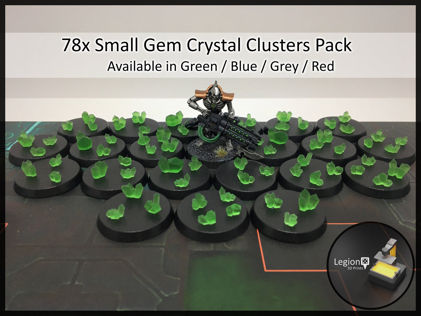 78x Small Gem Crystal Clusters Pack in Green Blue Grey Red - for Wargaming Model Bases