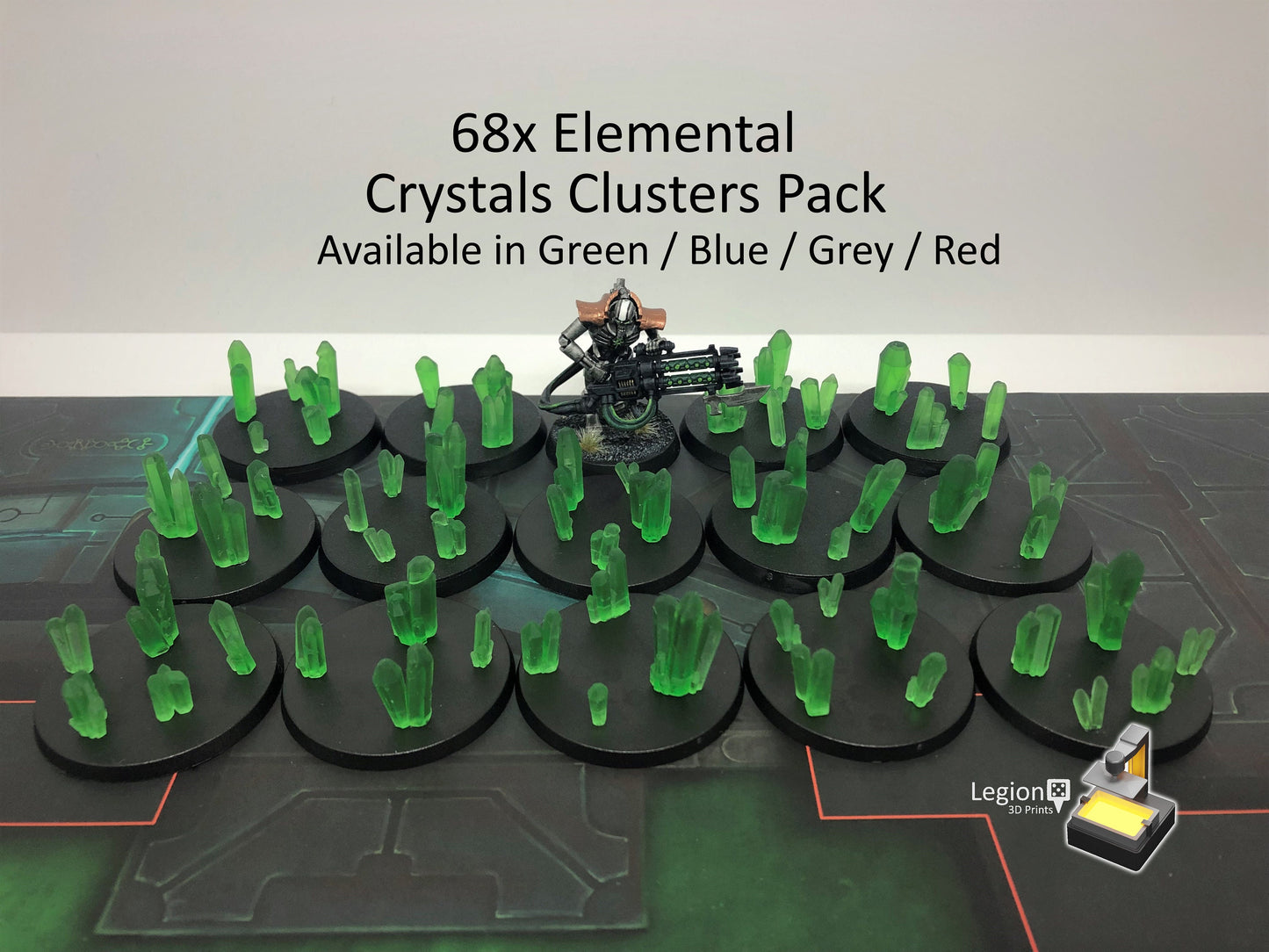 68x Element Crystal Clusters Packs in Green Blue Grey Red - for Wargaming Model Bases