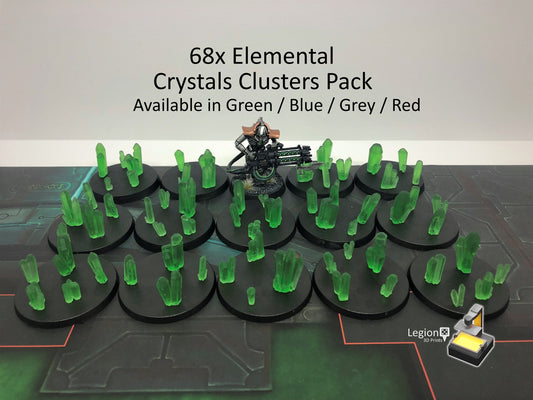 68x Element Crystal Clusters Packs in Green Blue Grey Red - for Wargaming Model Bases