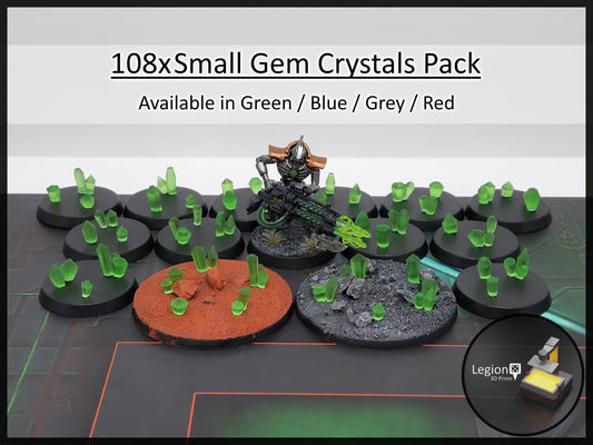 108x Small Gem Crystals Pack in Green Blue Grey Red - for Wargaming Model Bases